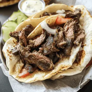 Get ready to enjoy the delicious taste of homemade Beef Gyros! This dish features tender marinated beef, fresh vegetables, and creamy tzatziki sauce, all wrapped in warm pita bread. Perfect for a quick weeknight dinner or a weekend gathering with friends. Save this recipe for a flavorful twist on your meal plan!