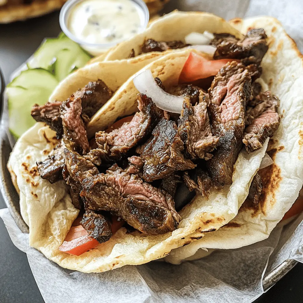 Get ready to enjoy the delicious taste of homemade Beef Gyros! This dish features tender marinated beef, fresh vegetables, and creamy tzatziki sauce, all wrapped in warm pita bread. Perfect for a quick weeknight dinner or a weekend gathering with friends. Save this recipe for a flavorful twist on your meal plan!