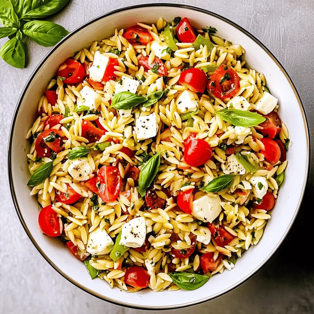 Looking for a vibrant and refreshing dish? This Fresh Orzo Salad with Mozzarella features perfectly cooked orzo, juicy tomatoes, crisp cucumbers, and creamy mozzarella, all tossed in a light vinaigrette. Ideal for picnics, potlucks, or a quick weeknight dinner. Don't forget to save this recipe for your next gathering!