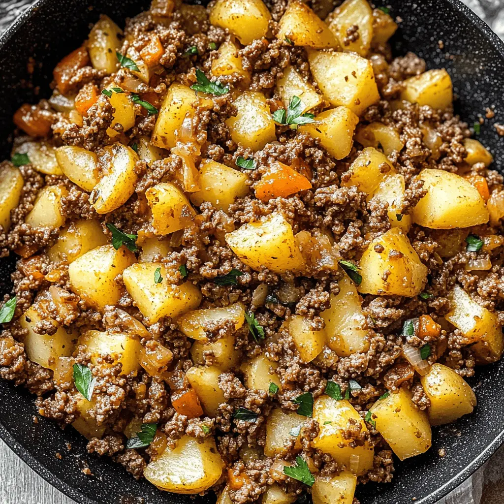 Comfort food at its best! This ground beef and potatoes recipe brings together juicy beef and tender potatoes for a hearty meal. With just a few simple ingredients, you'll create a fulfilling dish that the whole family will love. Perfect for dinner any night of the week! Save this easy recipe for a cozy and satisfying meal.