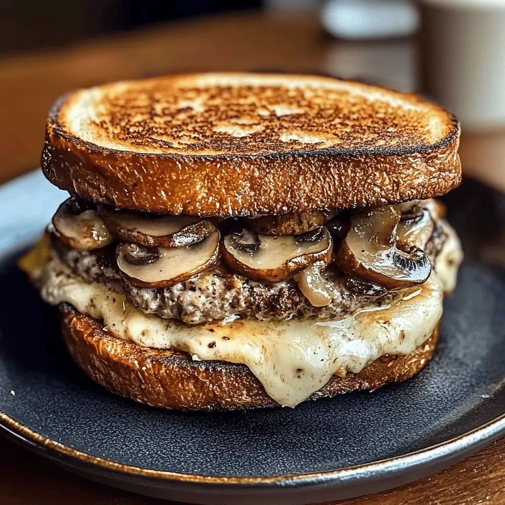 This Mushroom Swiss Patty Melt is a delicious twist on a classic! Juicy beef patties are topped with rich Swiss cheese and sautéed mushrooms, all nestled between perfectly grilled bread. Perfect for a cozy dinner or a casual gathering, this recipe is sure to please everyone at the table. Save this pin to get your pantry ready for a melt that won't disappoint!