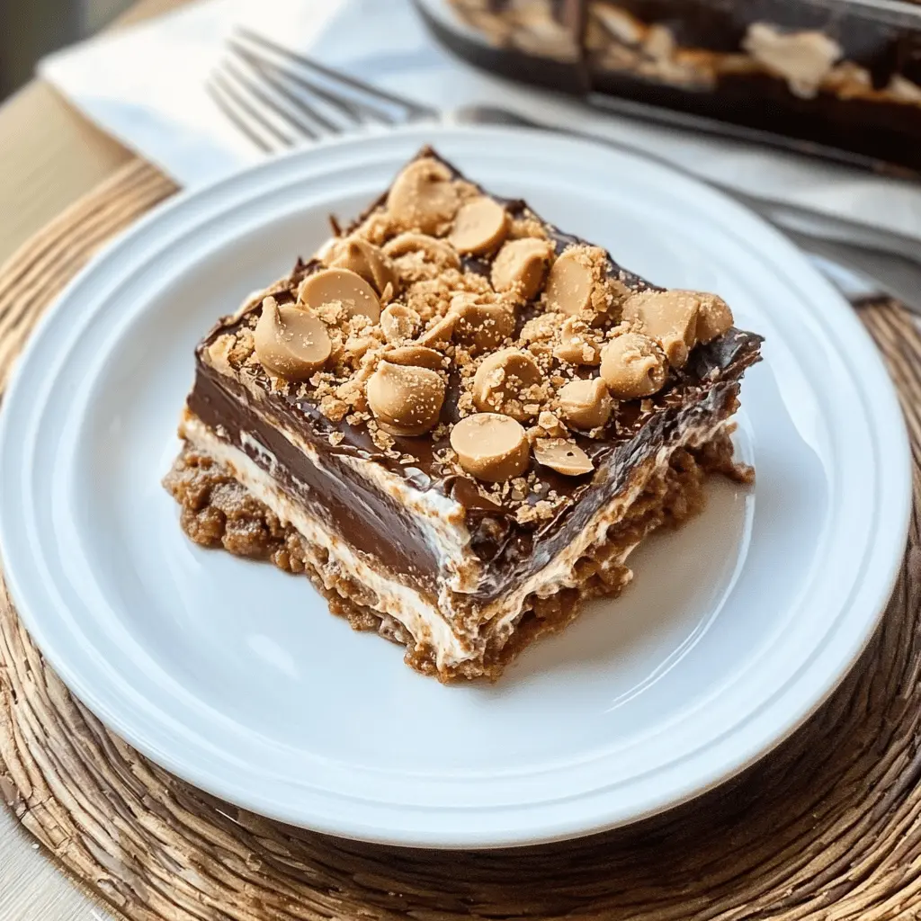 This No Bake Peanut Butter Chocolate Lasagna is the perfect dessert for any occasion! Layers of creamy peanut butter, silky chocolate, and crunchy graham crackers create a delightful treat that's easy to whip up. Enjoy a slice during family gatherings, picnics, or just as a sweet finish to your day. Save this recipe now to impress your loved ones with this no bake wonder!