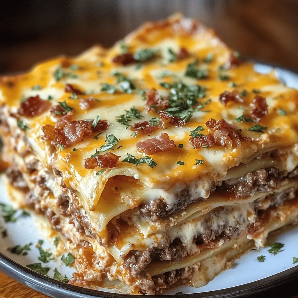 Looking for a twist on classic comfort food? This Parmesan Garlic Bacon Cheeseburger Lasagna combines layers of savory beef, creamy cheese, and crispy bacon for a meal that's sure to impress! Perfect for family dinners or gatherings, save this recipe to enjoy a delicious and hearty dish anytime. Your taste buds will thank you!