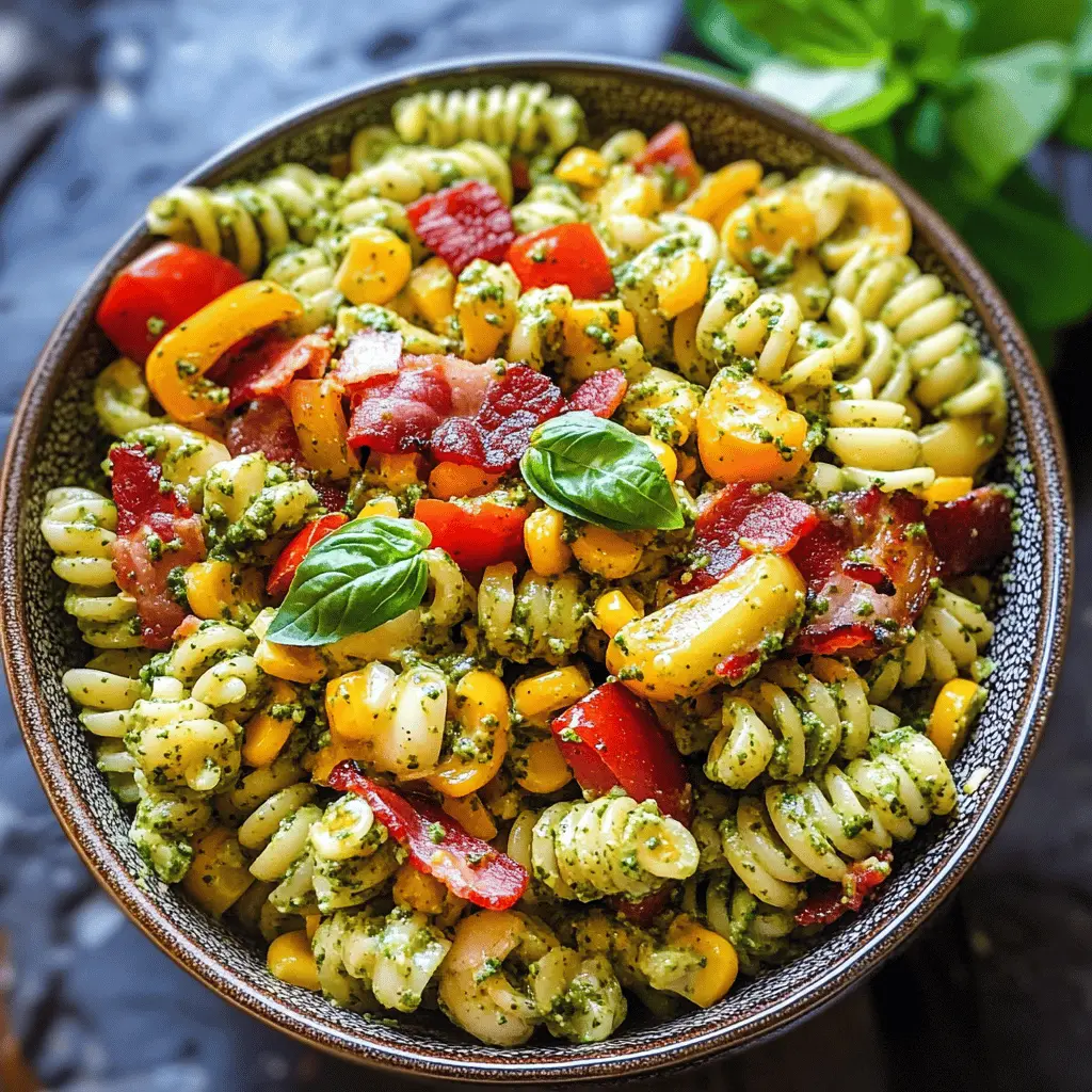 Easy Corn Pasta Salad with Bacon and Creamy Pesto