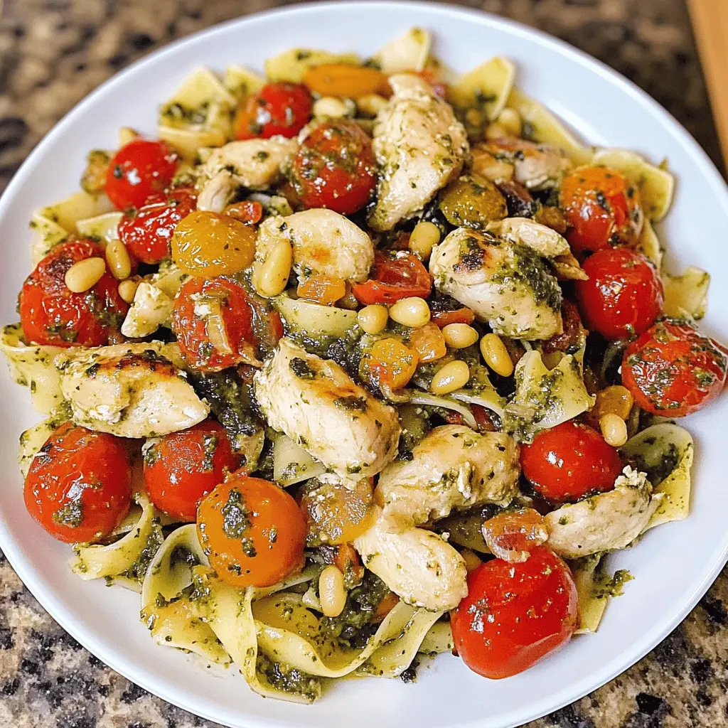 Easy Chicken Pesto Pasta with Tomatoes and Pine Nuts