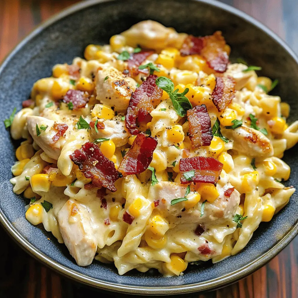 Easy Creamy Chicken Corn Pasta with Bacon