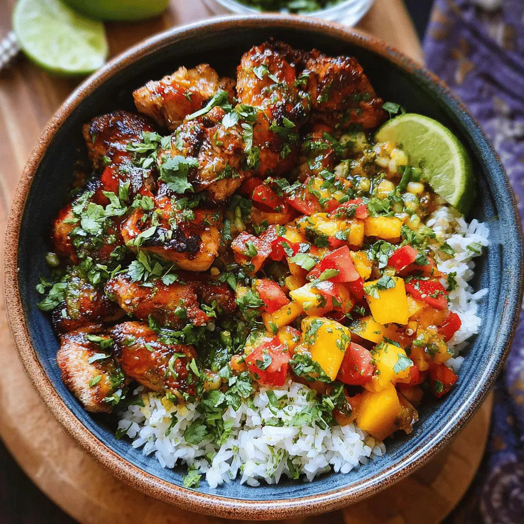 Easy Cilantro Lime Chicken Bowls with Peach Salsa