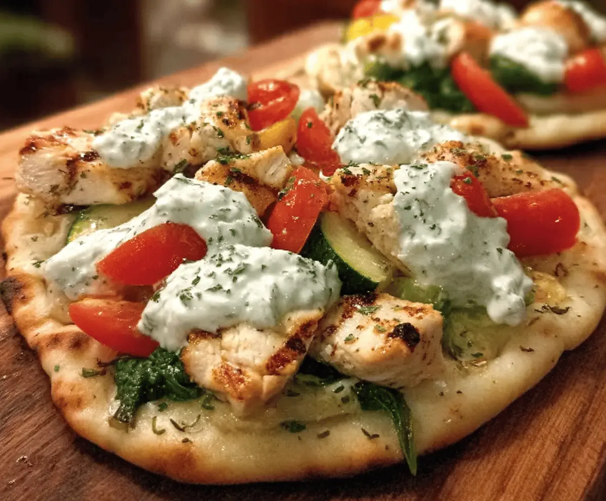 Easy Tzatziki Chicken and Veggie Naan Pizza