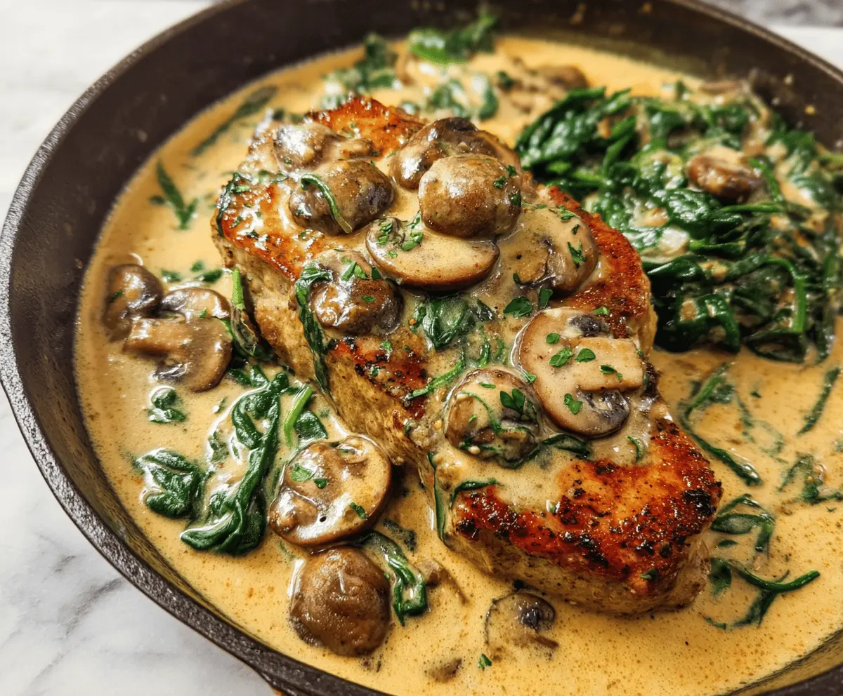 Creamy Spinach Mushroom Pork Chops Recipe