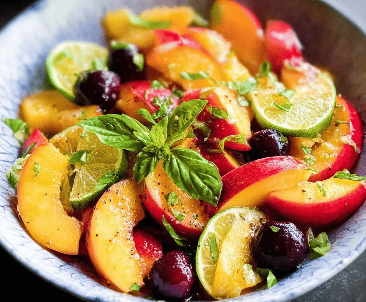 Easy Honey Lime Basil Peach Fruit Salad