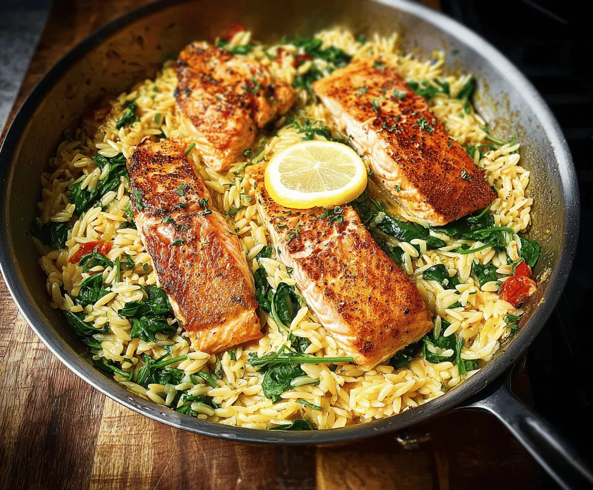 Easy One Skillet Salmon with Lemon Orzo