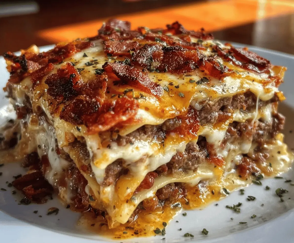 Easy Parmesan Garlic Bacon Cheeseburger Lasagna
