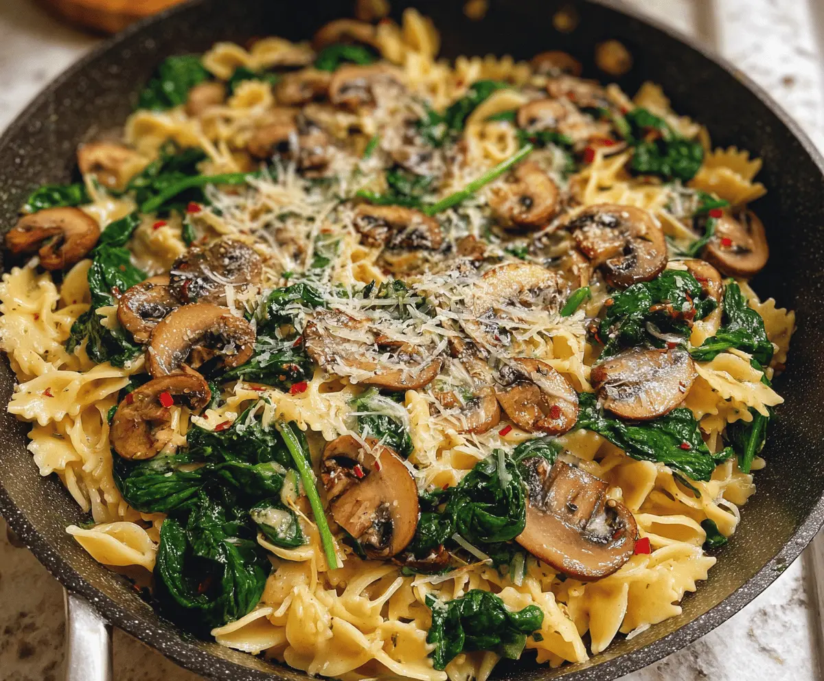 Easy Parmesan Spinach Mushroom Pasta Skillet