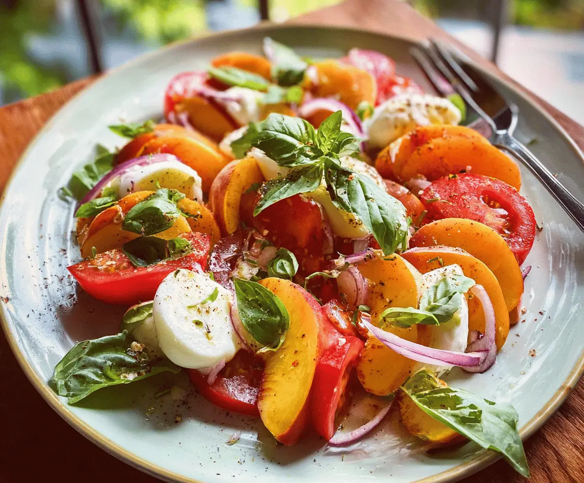 Fresh Peach Caprese Salad with Basil and Mozzarella