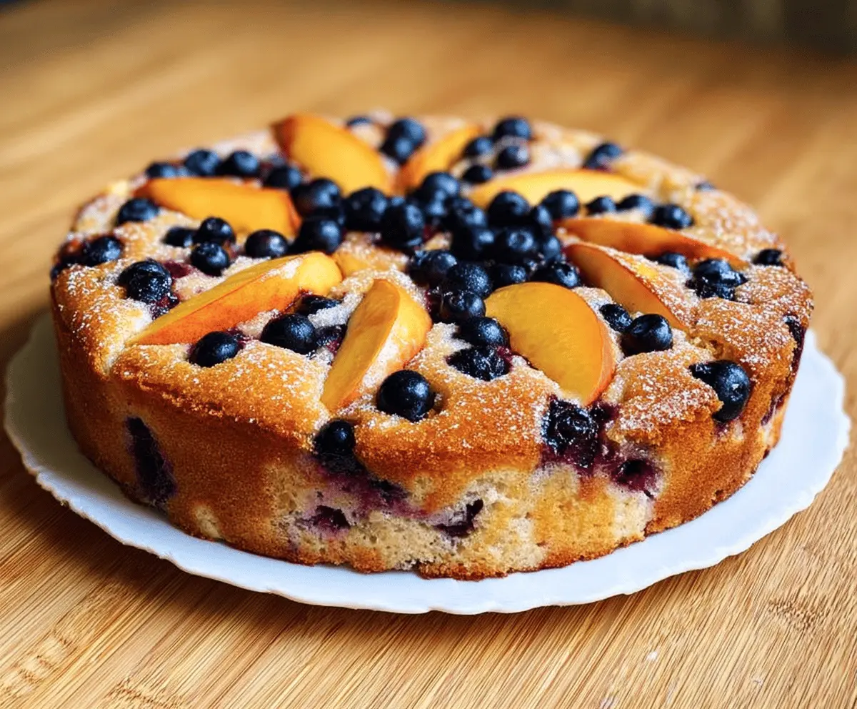 Moist Peach Blueberry Greek Yogurt Cake