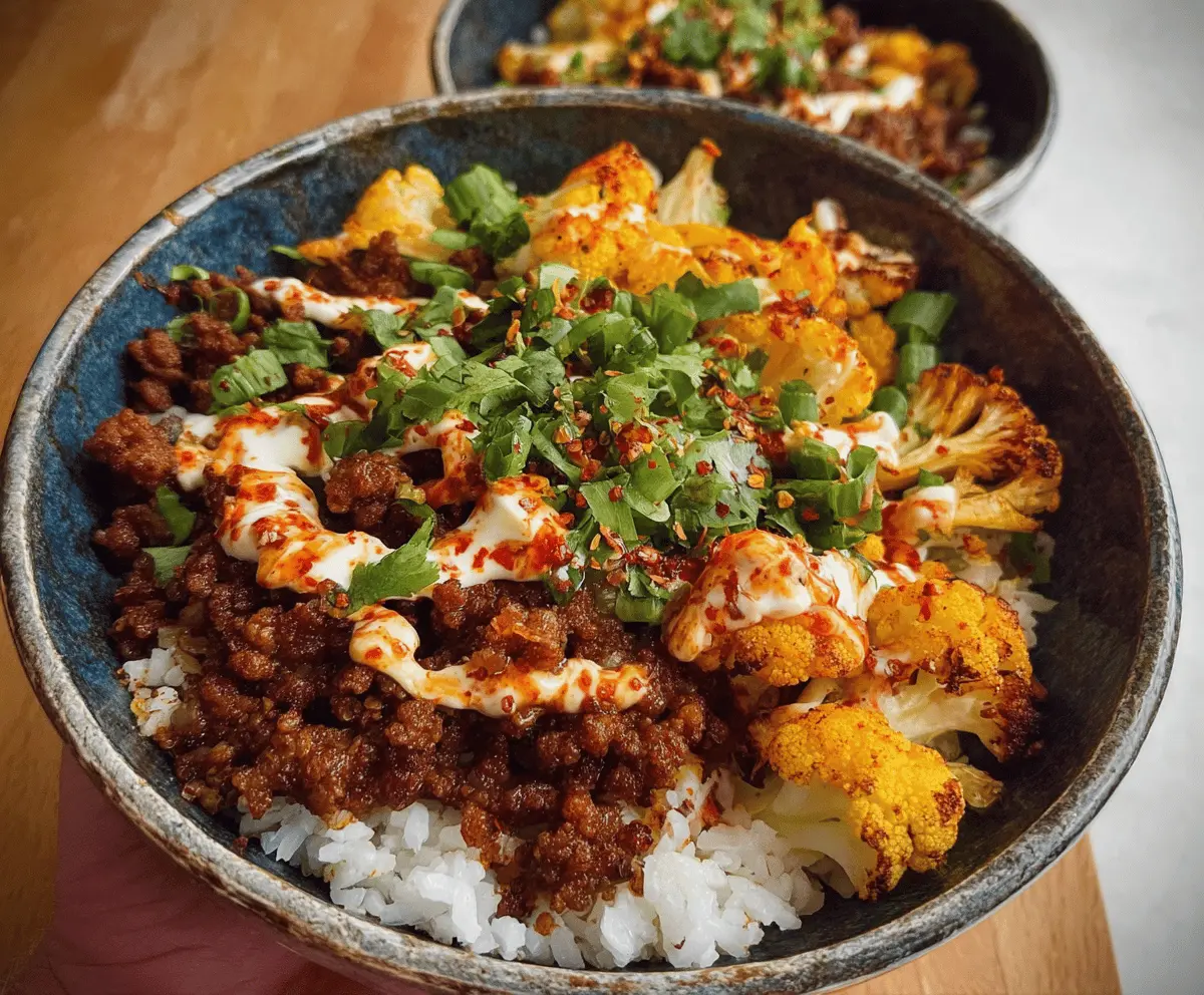 Crispy Chile Ground Beef and Cauliflower Bowls