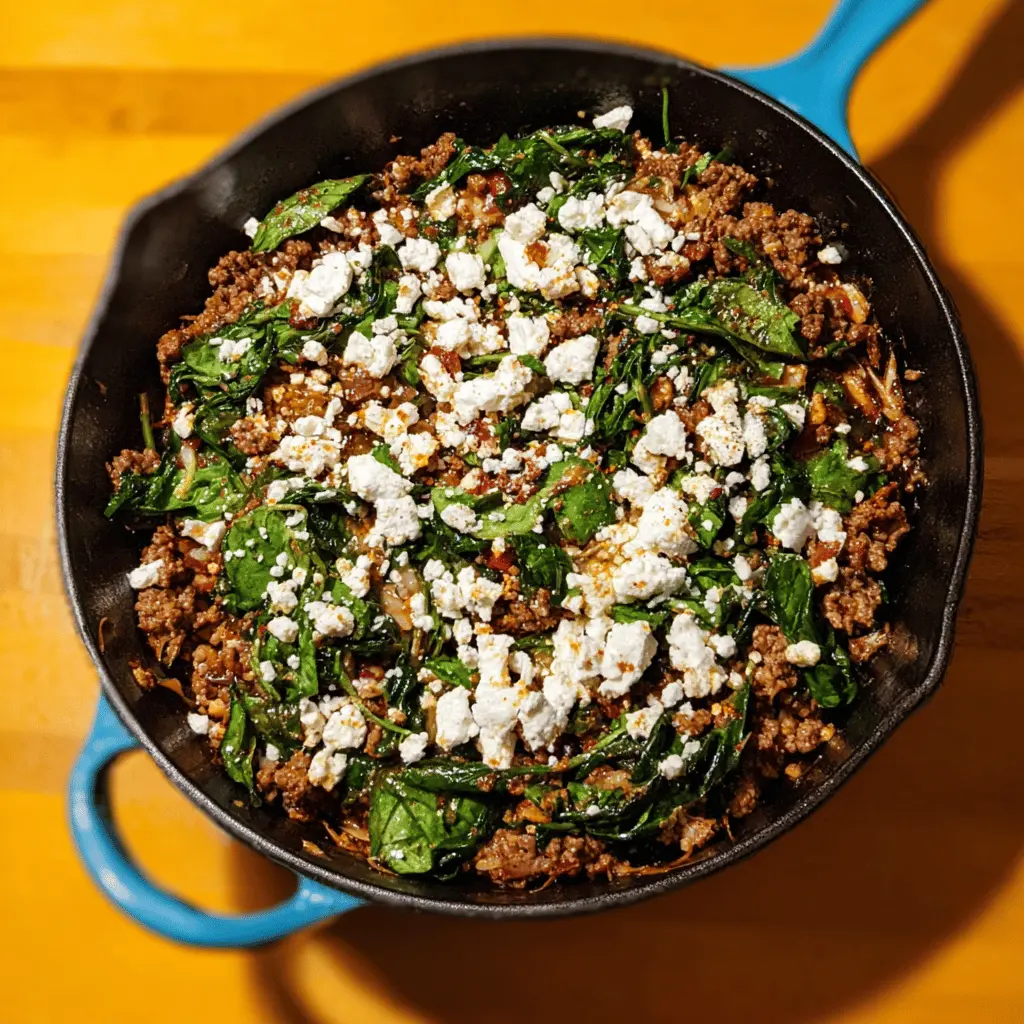 Easy Ground Beef and Spinach Skillet with Feta