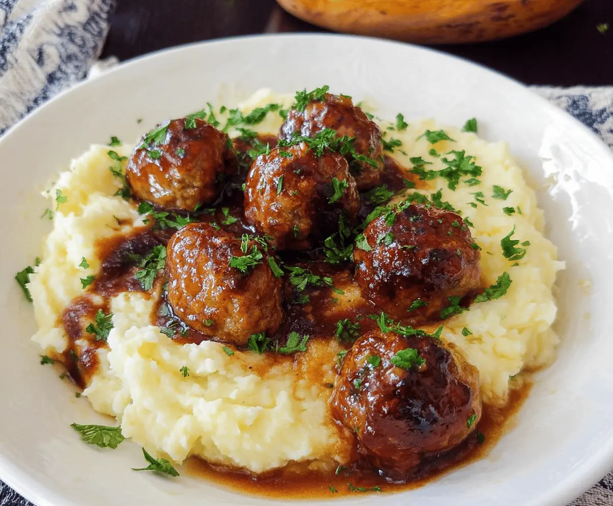 Easy Salisbury Meatballs with Creamy Mashed Potatoes