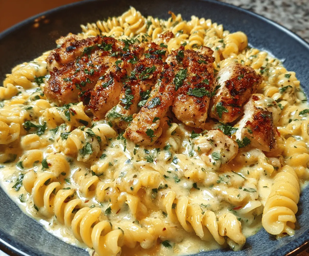 Creamy Garlic Parmesan Chicken with Cheesy Twisted Pasta
