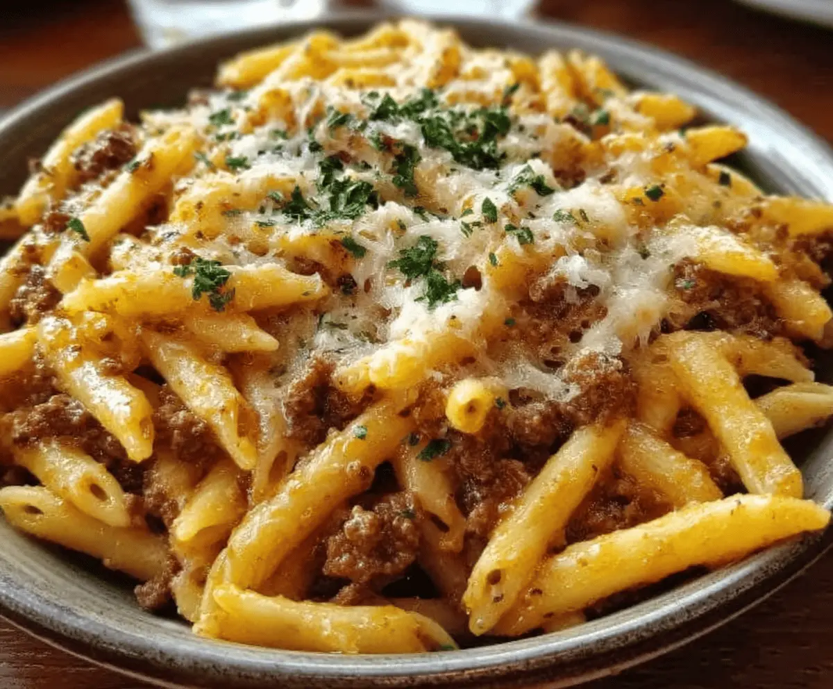 Cheesy Penne with Garlic Butter Beef Easy Dinner