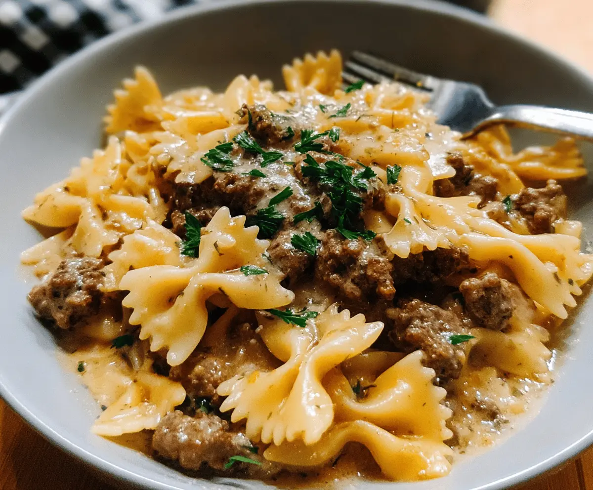 Creamy Garlic Parmesan Bowtie Pasta With Beef