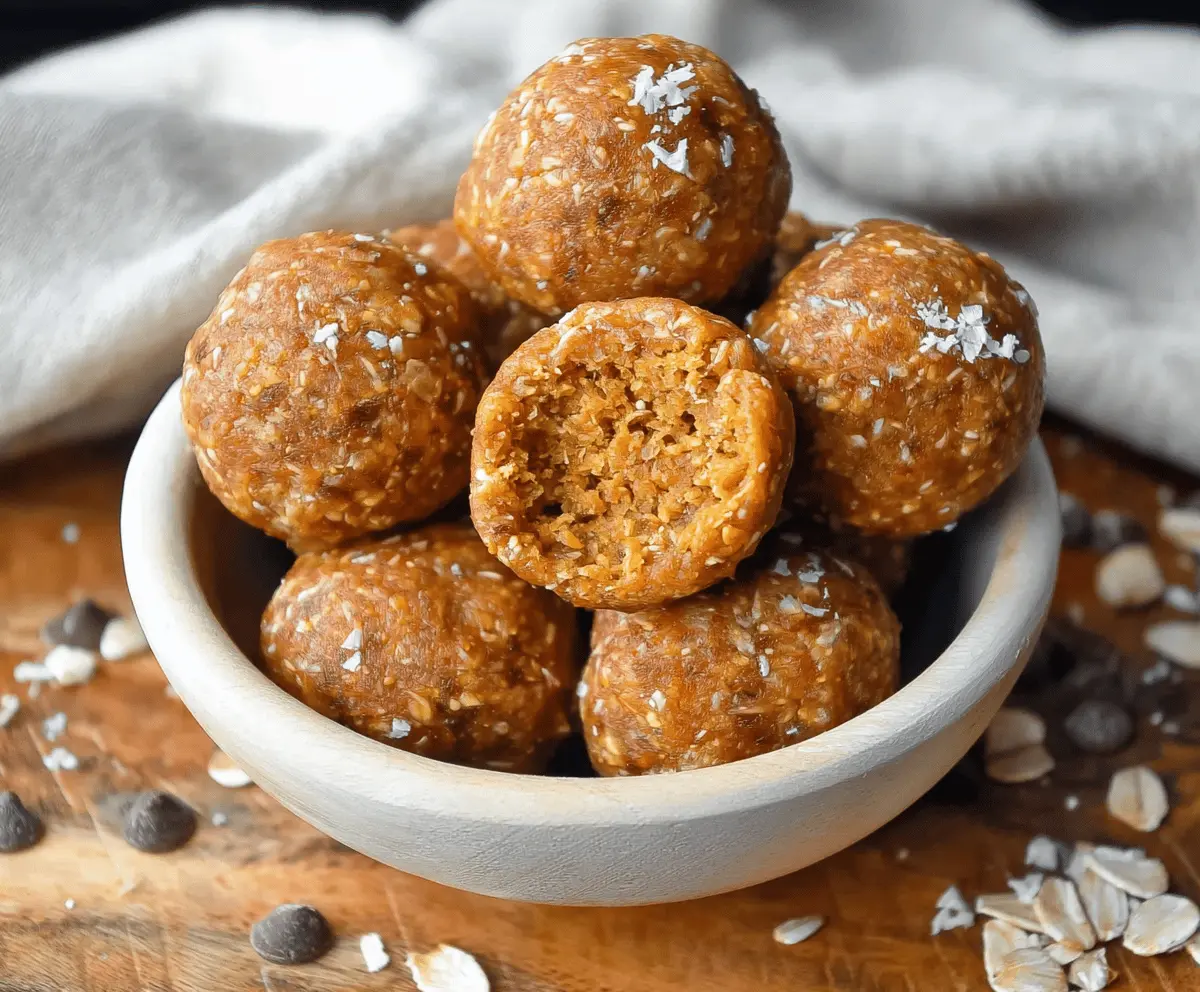Healthy Almond Butter Pumpkin Protein Balls with chia seeds and coconut flakes on a white plate