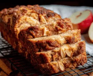 Delicious homemade apple bread with cinnamon and walnuts, freshly baked and sliced for serving