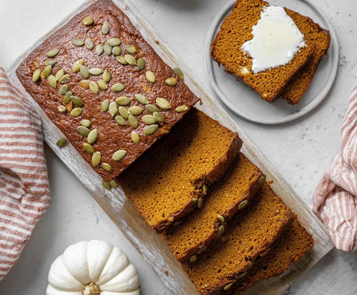 Delicious homemade copycat Starbucks pumpkin bread topped with walnuts and cinnamon, perfect for fall baking