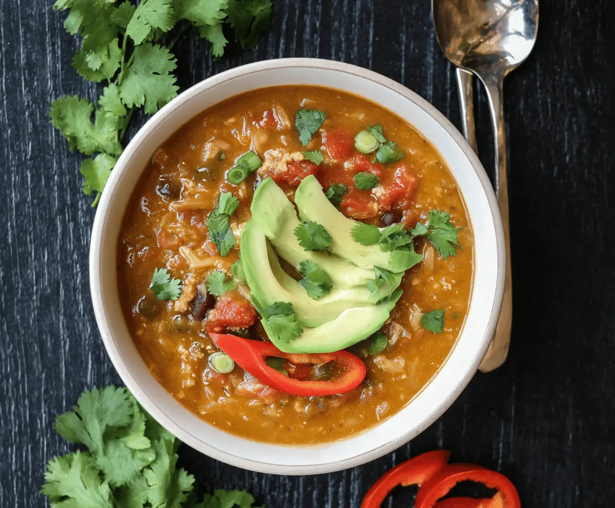 Delicious dairy-free chili with beans, vegetables, and spices in a bowl, perfect for a hearty, plant-based meal