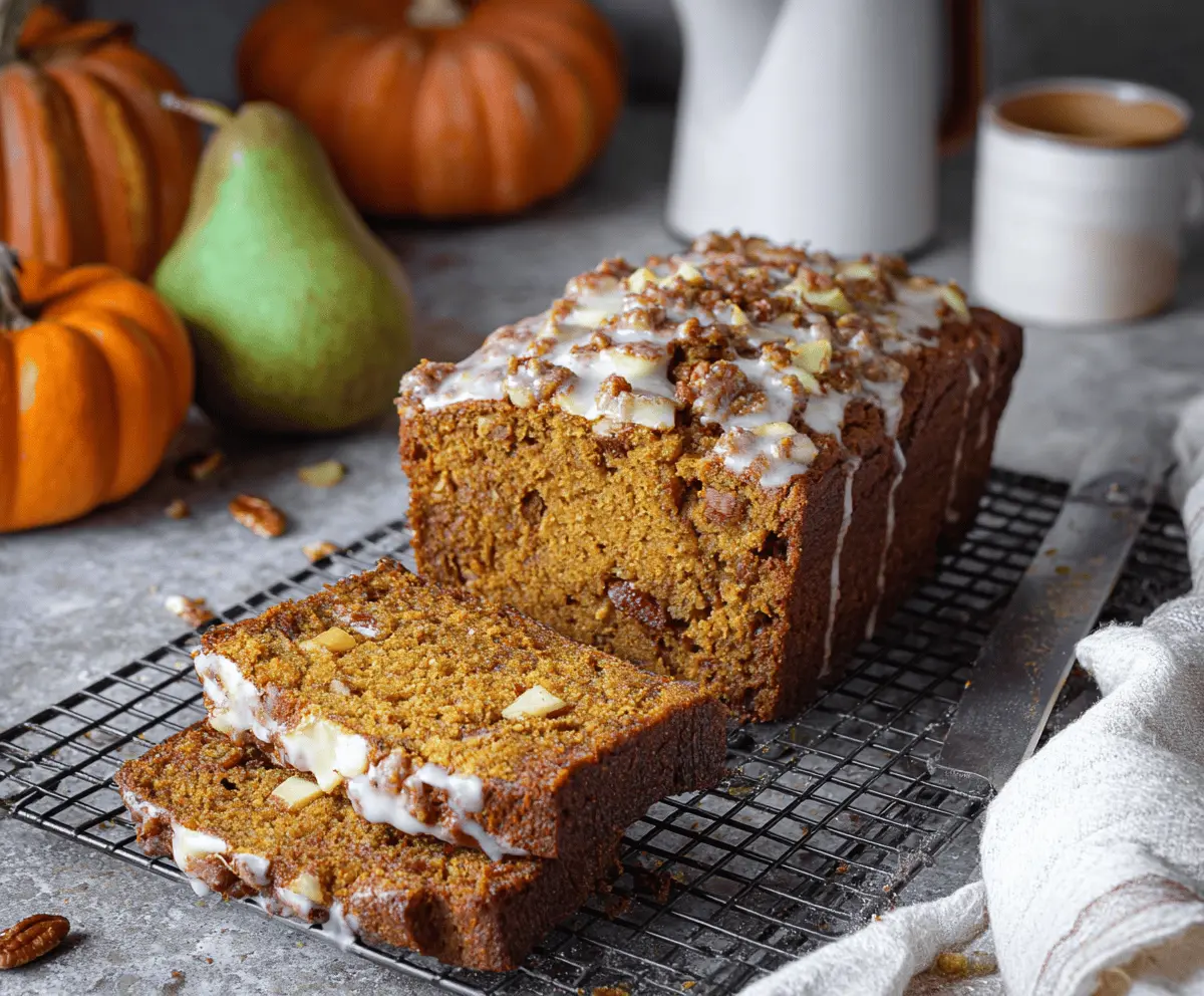 Delicious homemade pumpkin apple bread topped with walnuts and cinnamon, perfect for fall baking