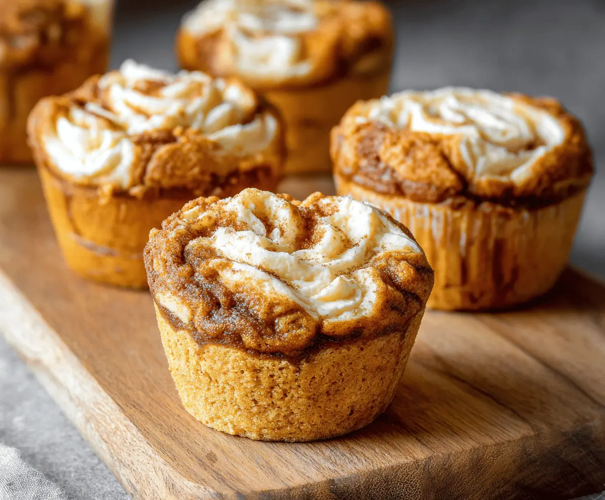Delicious pumpkin cheesecake muffins with creamy cream cheese filling and a golden-brown top, perfect for fall dessert or breakfast.