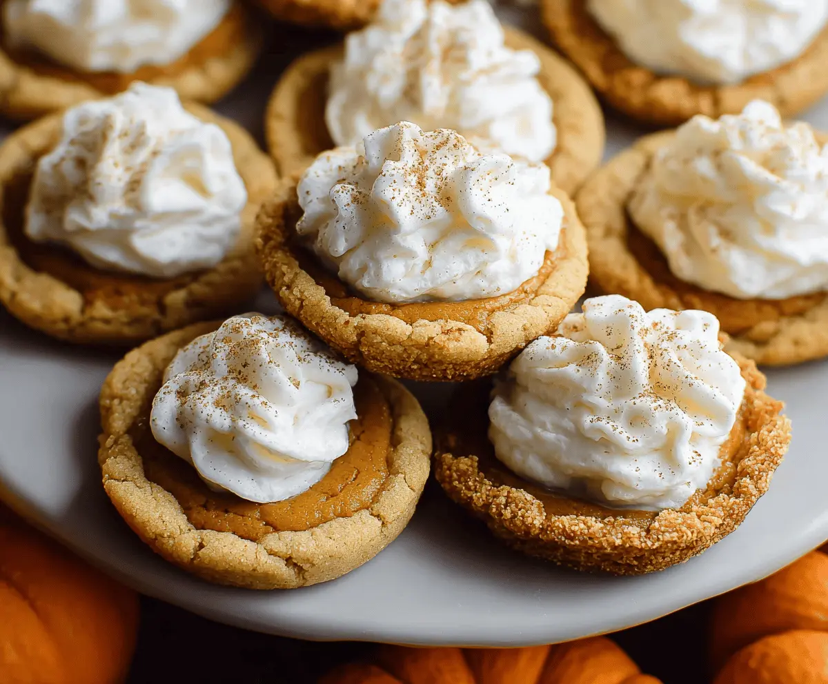 Delicious pumpkin pie cookies with spiced pumpkin filling and crumbly cookie crust on a festive plate, perfect for fall desserts.
