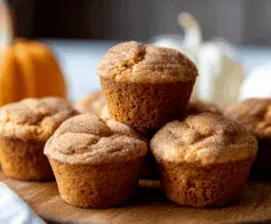 Freshly baked Pumpkin Snickerdoodle Muffins topped with cinnamon sugar, ready for a cozy fall treat.