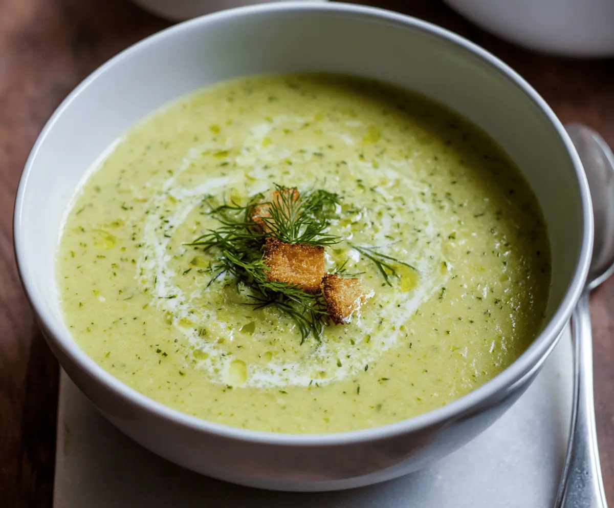 Creamy zucchini soup garnished with fresh herbs in a bowl, perfect for a healthy and delicious meal.