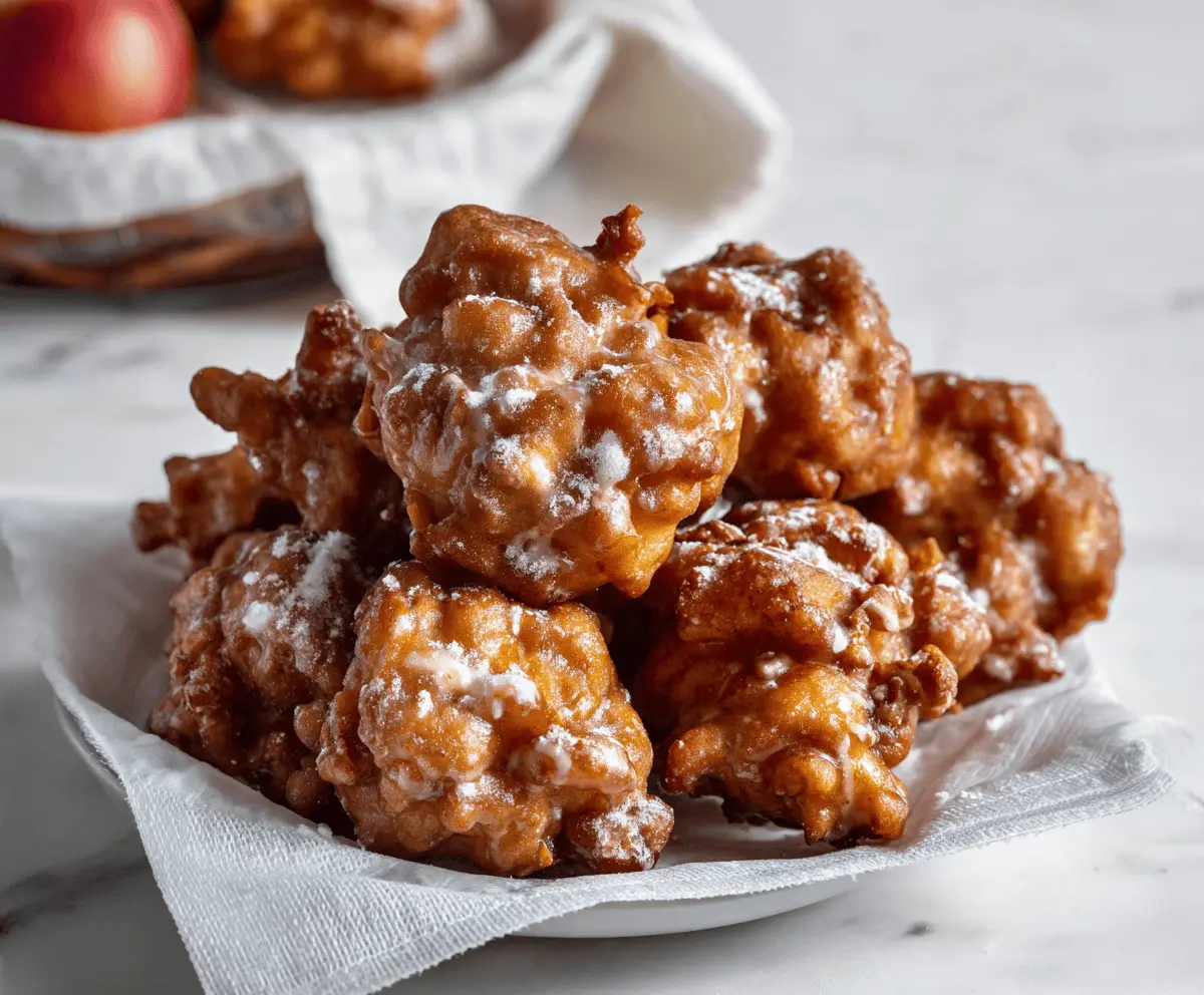 Delicious homemade apple fritters with golden crispy exterior and tender apple filling, perfect for breakfast or dessert.