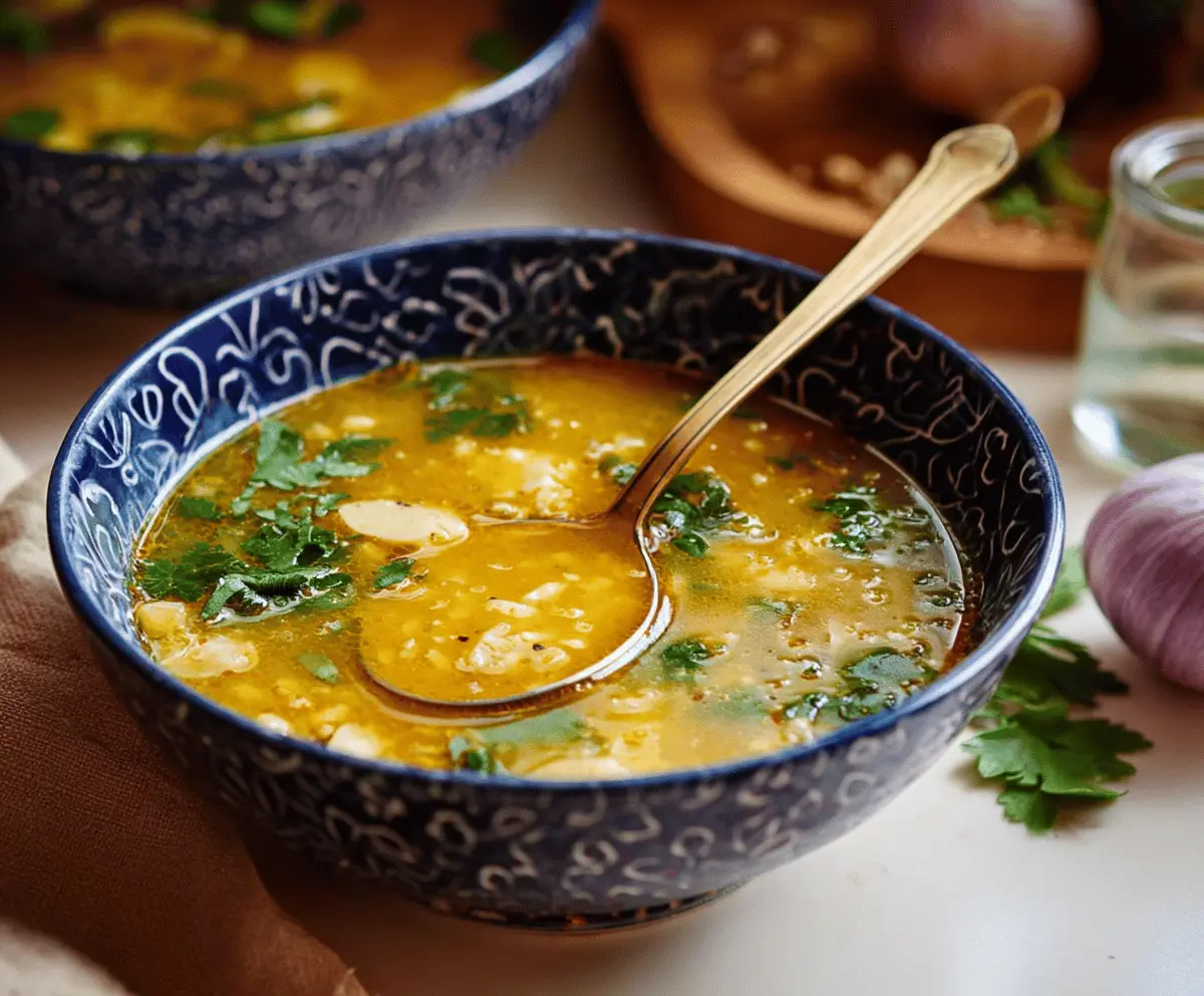 Creamy Italian Penicillin Soup with fresh herbs, vegetables, and a comforting broth in a rustic bowl—perfect for soothing your soul.