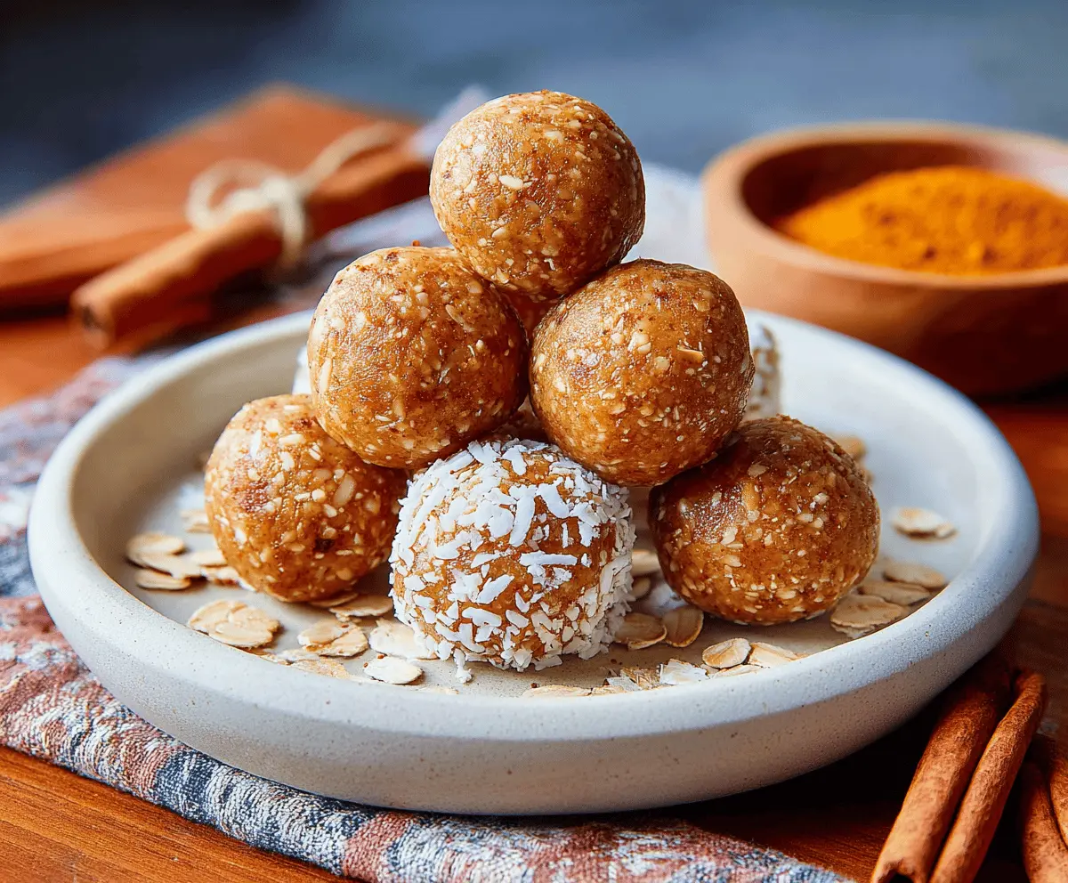 Keto cottage cheese pumpkin spice energy balls on a plate, healthy low-carb snack with pumpkin and spices
