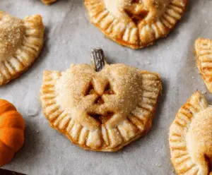 Delicious Mini Pumpkin Hand Pies with flaky crust and spiced pumpkin filling on a rustic wooden table, perfect for fall desserts