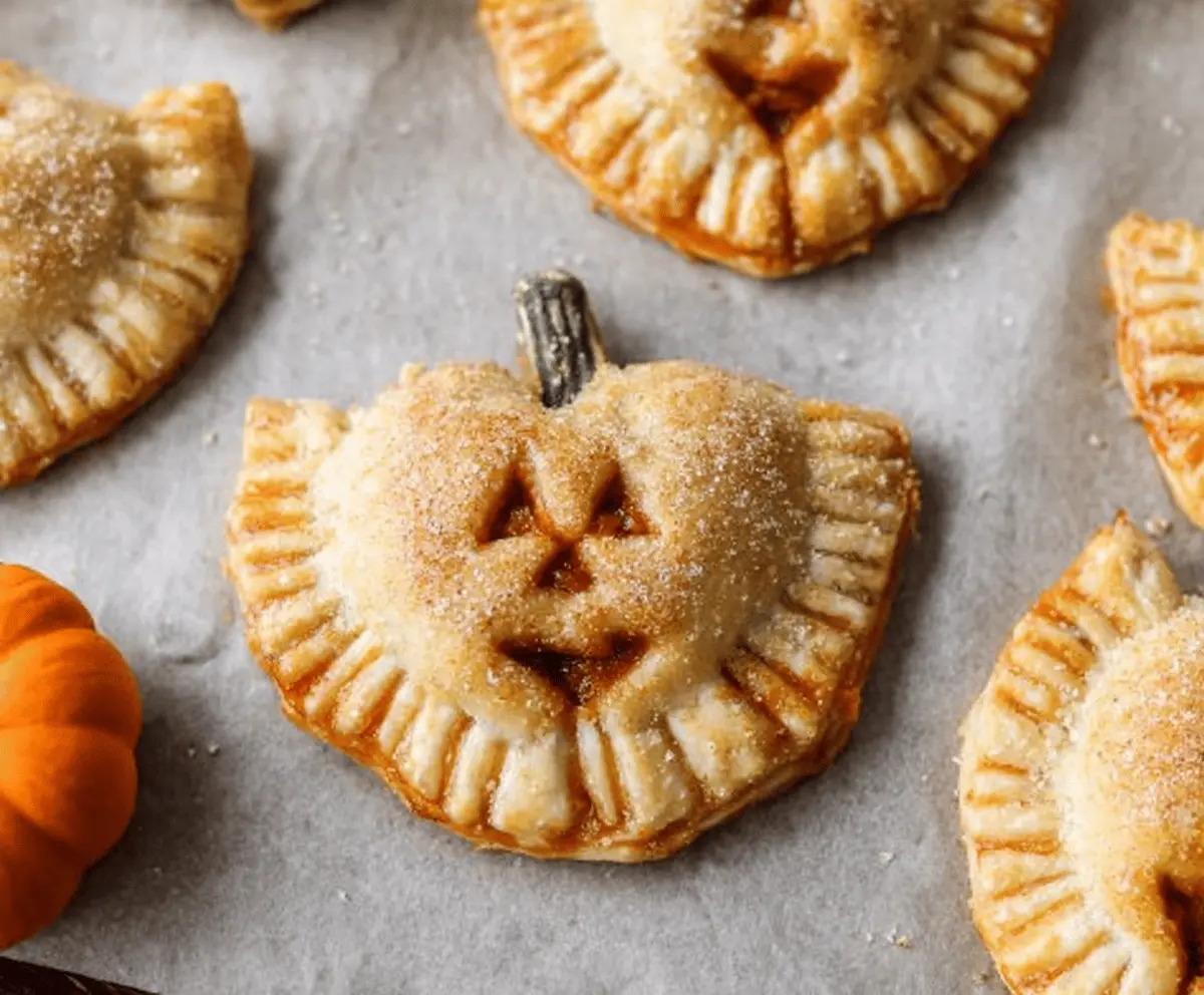 Delicious Mini Pumpkin Hand Pies with flaky crust and spiced pumpkin filling on a rustic wooden table, perfect for fall desserts