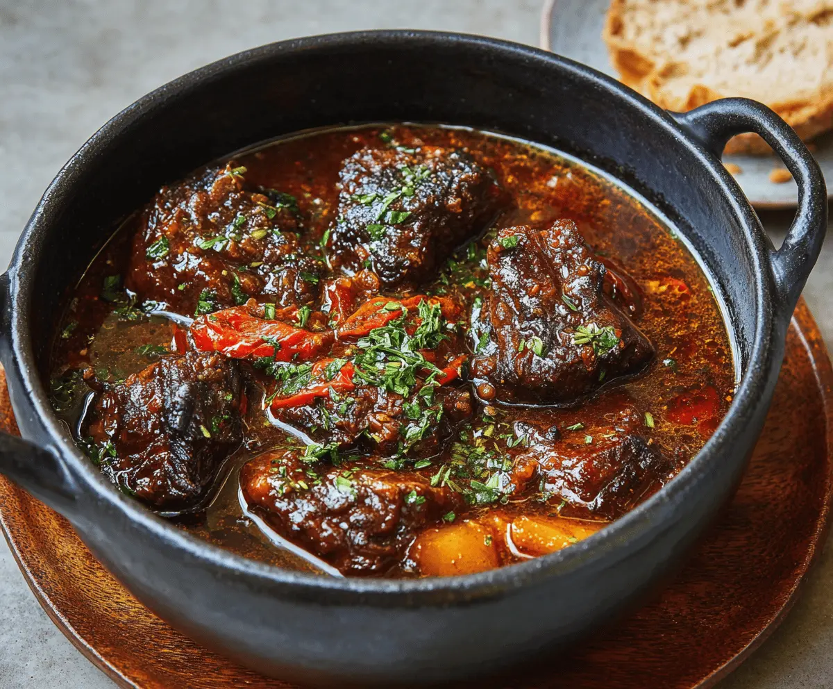 Hearty Pepper Pot Beef Stew with tender beef chunks, colorful vegetables, and rich broth in a rustic bowl