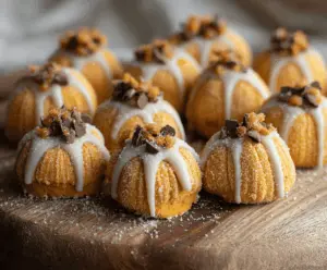 Creamy pumpkin cheesecake truffles topped with orange glaze and festive sprinkles, perfect for fall desserts.