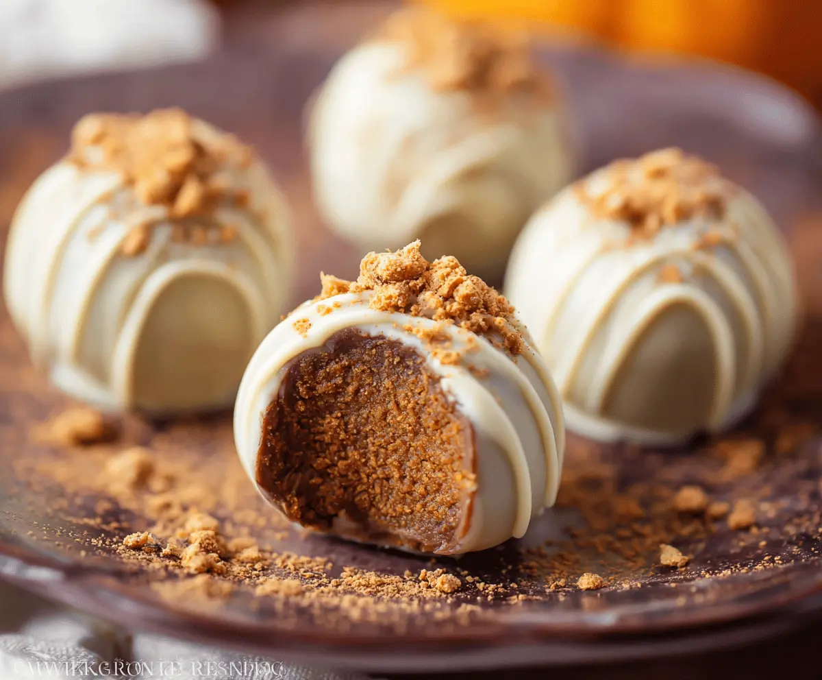 Delicious homemade Pumpkin Spice Truffles garnished with cinnamon, perfect for fall desserts and holiday treats.