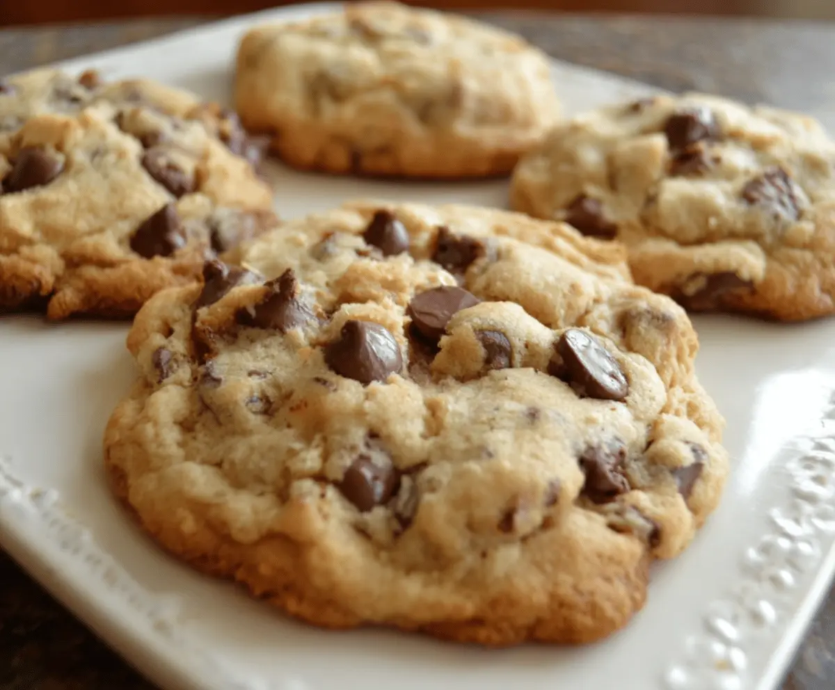 Delicious homemade Bill's chocolate chip cookies fresh out of the oven, showcasing golden-brown edges and melty chocolate chips.