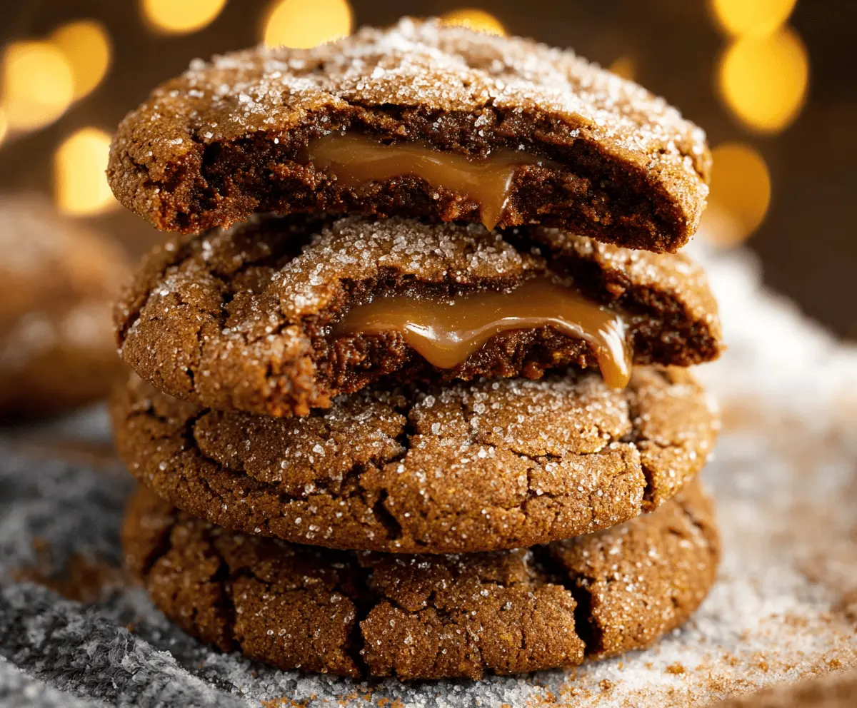 Delicious caramel-stuffed gingerbread cookies with a festive holiday flavor