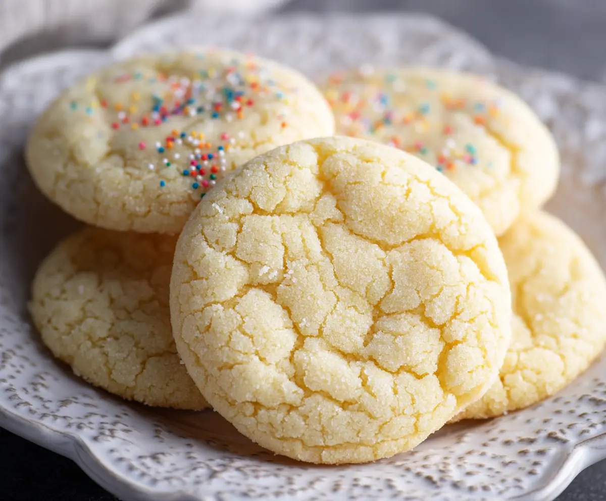 Delicious chewy drop sugar cookies with a golden-brown finish on a baking tray.