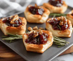Delicious Cranberry Brie Bites with creamy cheese and tangy cranberries on a festive platter
