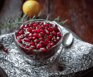 Delicious homemade cranberry pomegranate sauce in a glass bowl, perfect for holiday dinners.