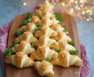Festive Crescent Roll Christmas Tree decorated with colorful toppings for holiday celebration.