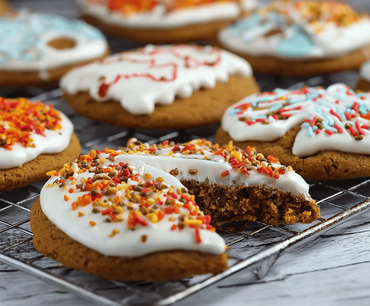 Delicious frosted gingerbread cookies decorated with festive icing for the holidays.