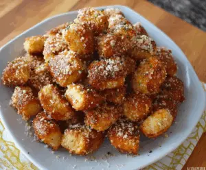 Delicious garlic parmesan pretzel bites served on a rustic platter, perfect for snacks or appetizers.